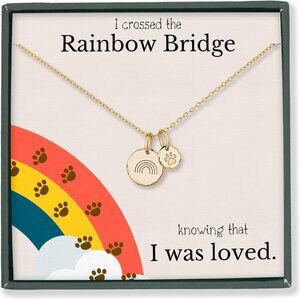 Pet Memorial Necklace Sterling Silver Gold Paw Cross Charm Sympathy Gift